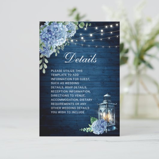 青いアジサイのランタン　ウッドウェディングの詳細 エンクロージャーカード (スタンド正面)