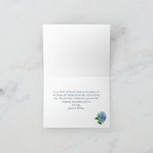 青いアジサイのランタン ネイビーウッド ウェディング フォト サンキューカード (内部)