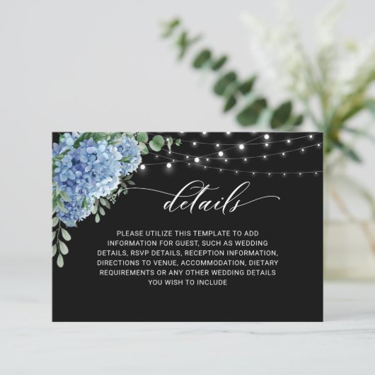 青いアジサイのランタン ボヘミアンスタイルのウェディング 封筒カード エンクロージャーカード (スタンド正面)