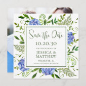 青いアジサイの写真ウェディング セーブザデート (正面/裏面)