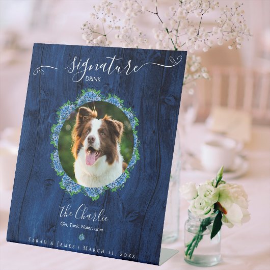 青いアジサイの木1写真シグネチャーペットドリンク 台座サイン