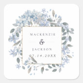 青いアジサイの枠の水の色結婚の スクエアシール (正面)