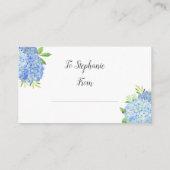 青いアジサイの植物学的なブライダルディスプレイシャワー エンクロージャーカード (裏面)