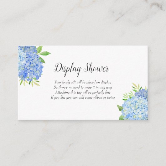 青いアジサイの植物学的なブライダルディスプレイシャワー エンクロージャーカード (正面)