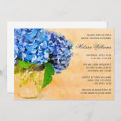 青いアジサイの水彩マスンジャー ブライダルシャワー 招待状 (正面/裏面)