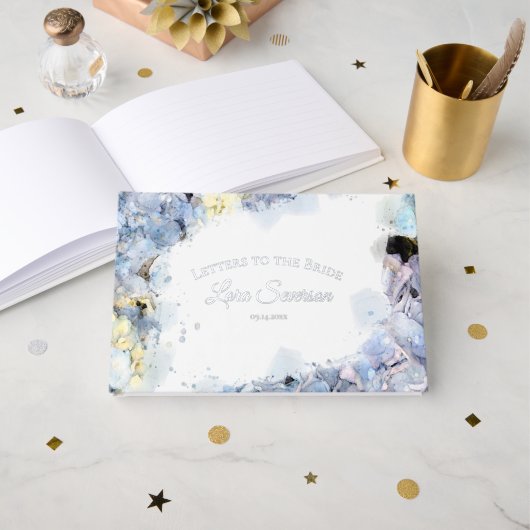 青いアジサイの水彩手紙 花嫁へのメッセージ ゲストブック (正面見開き)