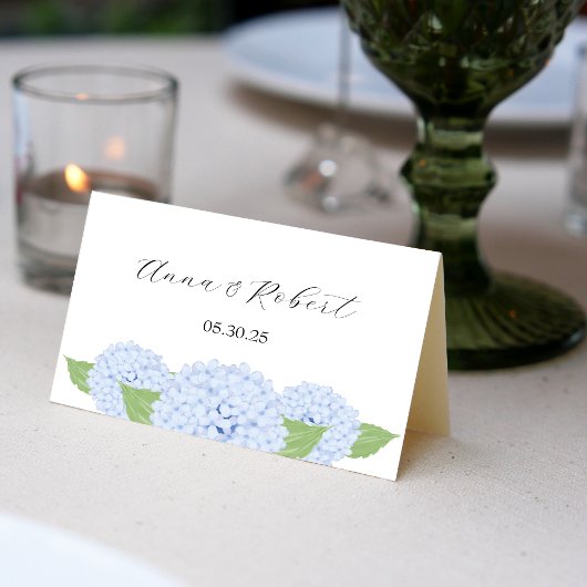 青いアジサイの水彩折りたたみ名札 テーブルナンバー