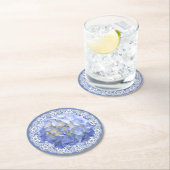 青いアジサイの白いレースのパーティーの結婚披露宴 ラウンドペーパーコースター (インサイチュ)