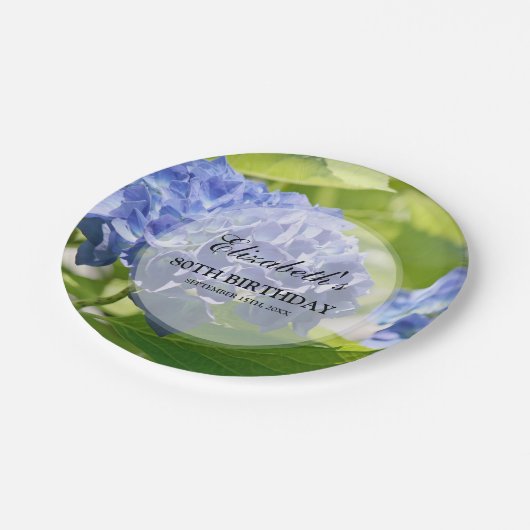 青いアジサイの第80誕生会 ペーパープレート (アングル)
