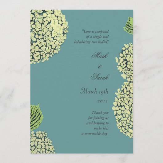 青いアジサイの結婚式プログラム プログラム (正面)