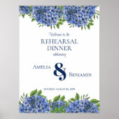 青いアジサイの結婚式リハーサルディナー看板 ポスター (正面)