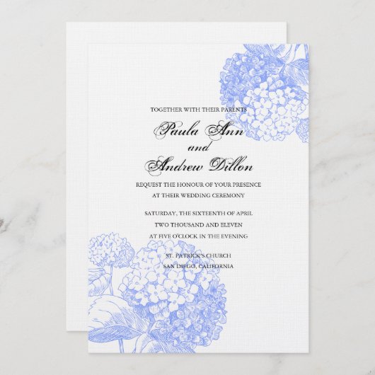青いアジサイの結婚式招待状 招待状 (正面/裏面)