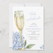 青いアジサイの花が咲くお祝いのパーティー 招待状 (正面)