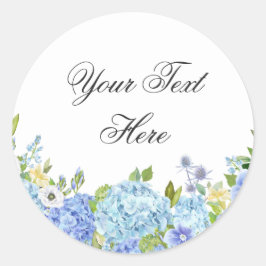 青いアジサイの花とグリーンの水彩カスタム ラウンドシール