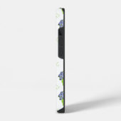 青いアジサイの花と緑の花瓶のフラワーパターン iPhoneケース (左側面)