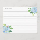 青いアジサイの花と蜂のボタニカルレシピカード エンクロージャーカード (裏面)