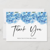 青いアジサイの花のウェディングシャワーの感謝カード サンキューカード (正面)