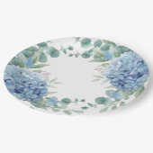 青いアジサイの花のウェディングシャワーパーティー ペーパープレート (アングル)