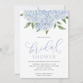 青いアジサイの花のカリグラフィーブライダルシャワー 招待状 (正面)