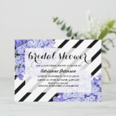 青いアジサイの花のストライプ柄の結婚前お披露目パーティー 招待状 (スタンド正面)