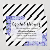 青いアジサイの花のストライプ柄の結婚前お披露目パーティー 招待状 (正面/裏面)