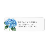 青いアジサイの花のブライダルシャワーの返信住所 ラベル (正面)