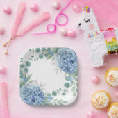 青いアジサイの花のブライダルシャワー ペーパープレート (パーティー)