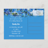 青いアジサイの花のベビーシャワー インビテーションポストカード (裏面)