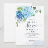 青いアジサイの花のボヘミアンスタイル ブライダルシャワー 招待状 (正面/裏面)