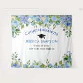 青いアジサイの花の卒業写真背景 タペストリー (正面(横))