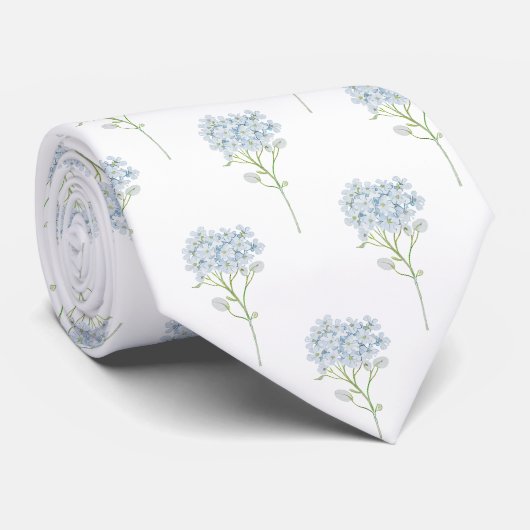青いアジサイの花の模様 ネクタイ (ロール)