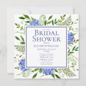 青いアジサイの花の水彩ウェディングシャワー 招待状 (正面)
