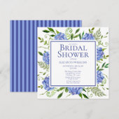 青いアジサイの花の水彩ウェディングシャワー 招待状 (正面/裏面)