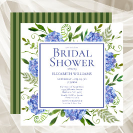 青いアジサイの花の水彩ウェディングシャワー 招待状