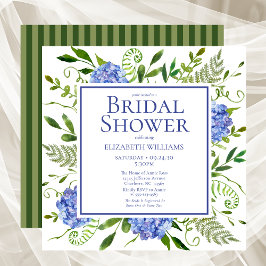 青いアジサイの花の水彩ウェディングシャワー 招待状