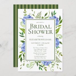 青いアジサイの花の水彩ウェディングシャワー 招待状