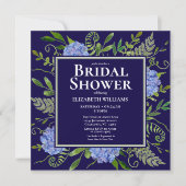 青いアジサイの花の水彩ウェディングシャワー 招待状 (正面)