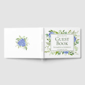青いアジサイの花の水彩ウェディング ゲストブック (全面)