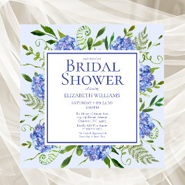 青いアジサイの花の水彩画 ブライダルシャワー 招待状
