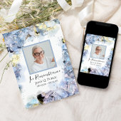 青いアジサイの花の水彩画 追悼1周年 招待状