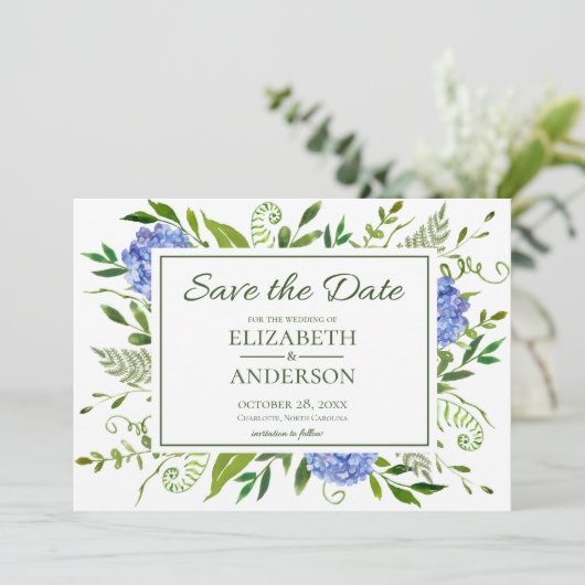 青いアジサイの花の水彩 セーブザデート (スタンド正面)