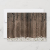 青いアジサイの花の瓶の納屋木ブライダルシャワー 招待状 (裏面)