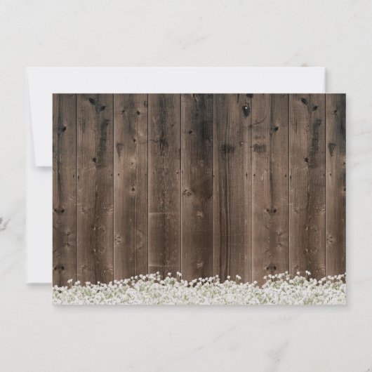 青いアジサイの花の瓶の納屋木ブライダルシャワー 招待状 (裏面)