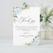 青いアジサイの花の結婚式のお礼カード サンキューカード (スタンド正面)