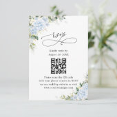 青いアジサイの花の結婚式ウェブサイトQRコードRSVP 出欠カード (スタンド正面)