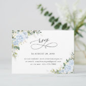 青いアジサイの花の結婚式オンラインRSVPカード 出欠カード (スタンド正面)
