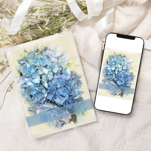 青いアジサイの花の結婚式後ブッフェ招待状 招待状