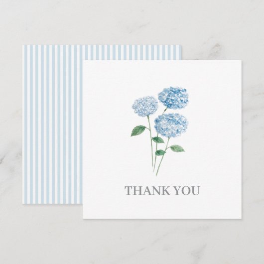 青いアジサイの花の絵の感謝カード 招待状 (正面/裏面)