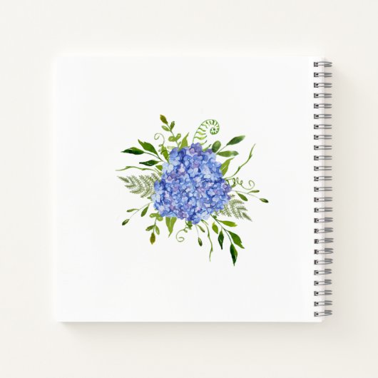 青いアジサイの花の ブライダルシャワーのギフト ノートブック (裏面)