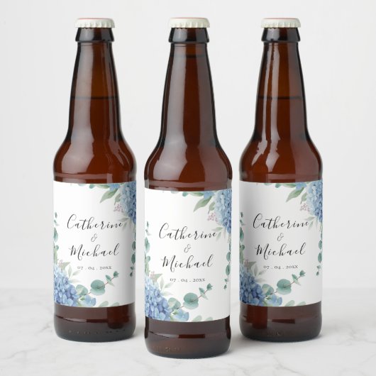 青いアジサイの花嫁衣装 ビールラベル (ボトル)